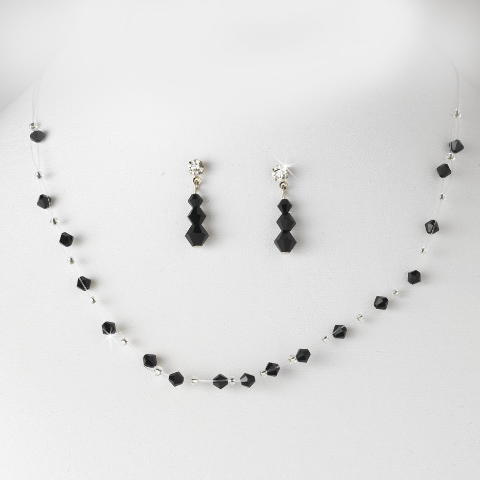 Black Swarovski Crystal Illusion Necklace Earring Set