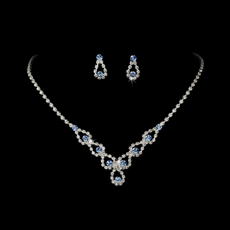 Silver Light Blue Rhinestone Necklace Earring Set