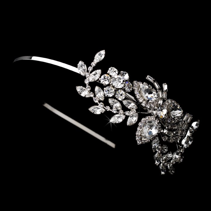 Silver Crystal Rhinestone Floral Headband Tiara