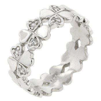 NEW White Gold .925 Sterling Silver Heart Eternity Ring