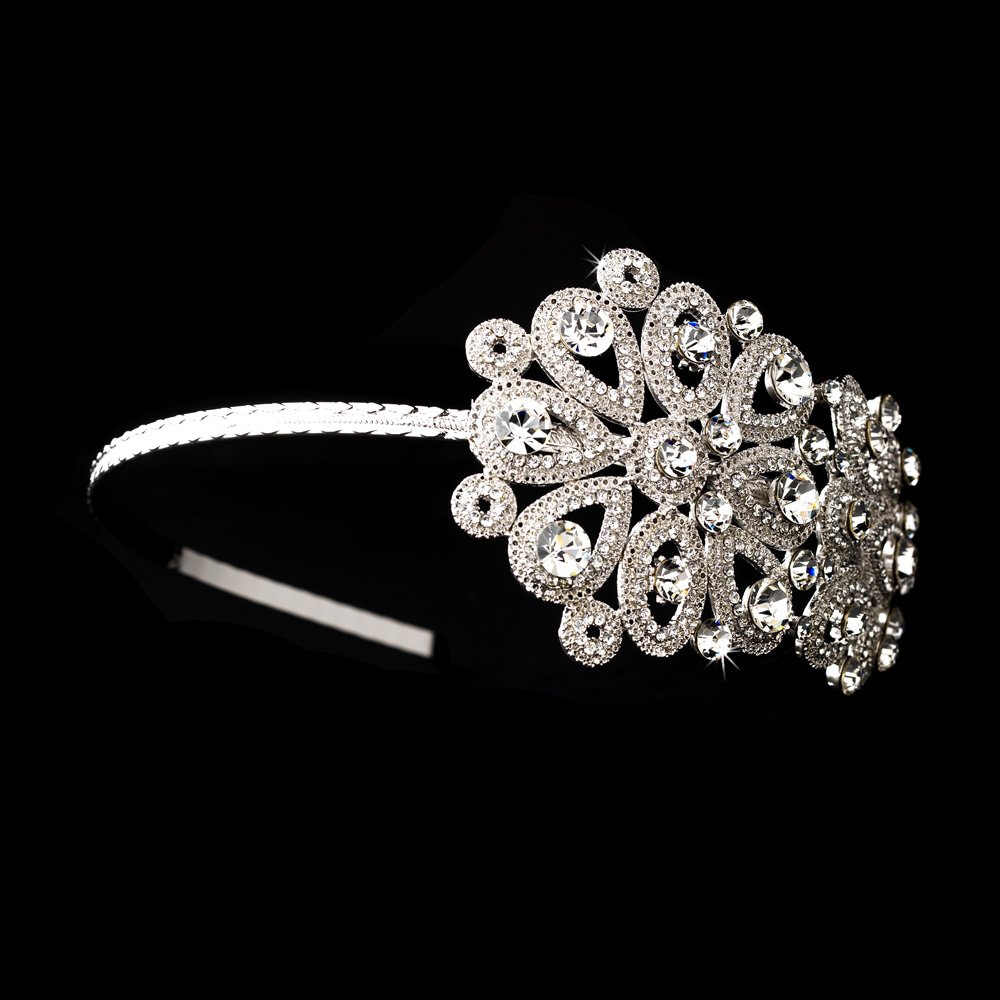 Silver Austrian Crystal Elegant Floral Headband Tiara