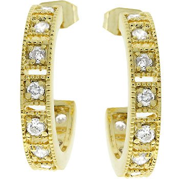 NEW 14K Gold Cubic Zirconia Hoop Earrings