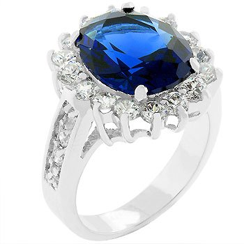 NEW Silver Oval Sapphire Crystal CZ Trimmed Ring