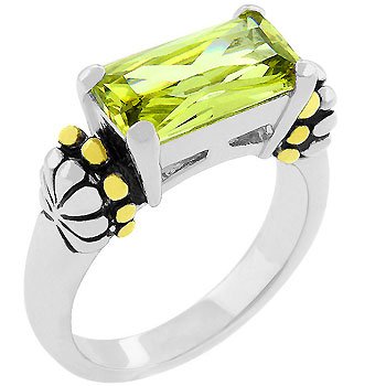 NEW 14k White Gold Emerald Cut Peridot CZ Ring