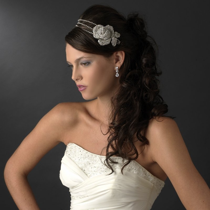 Antique Silver Swarovski Crystal Rose Headband Tiara