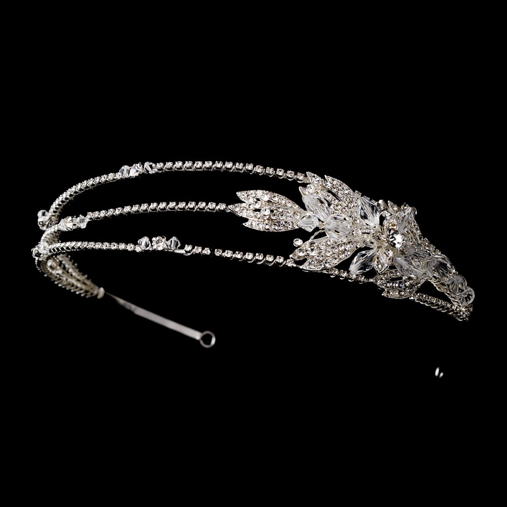 Silver Crystal Floral Three Band Headband Tiara