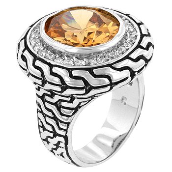 NEW White Gold Silver Antique Champange CZ Ring