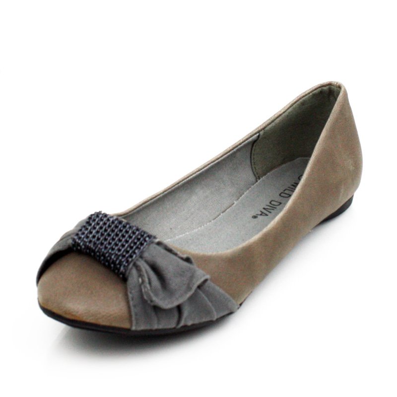 Gray Mini Chain Flats Womens Shoes