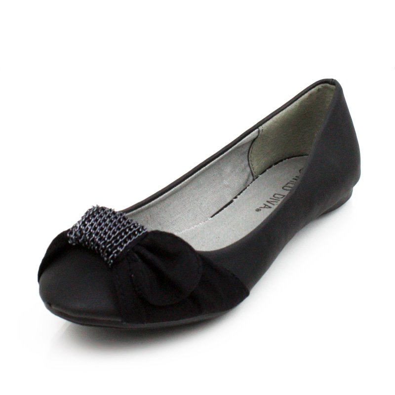 Black Mini Chain Flats Womens Shoes