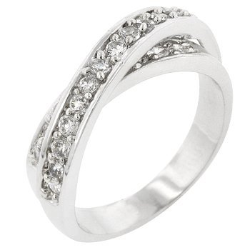 NEW White Gold Silver Double CZ Band Ring