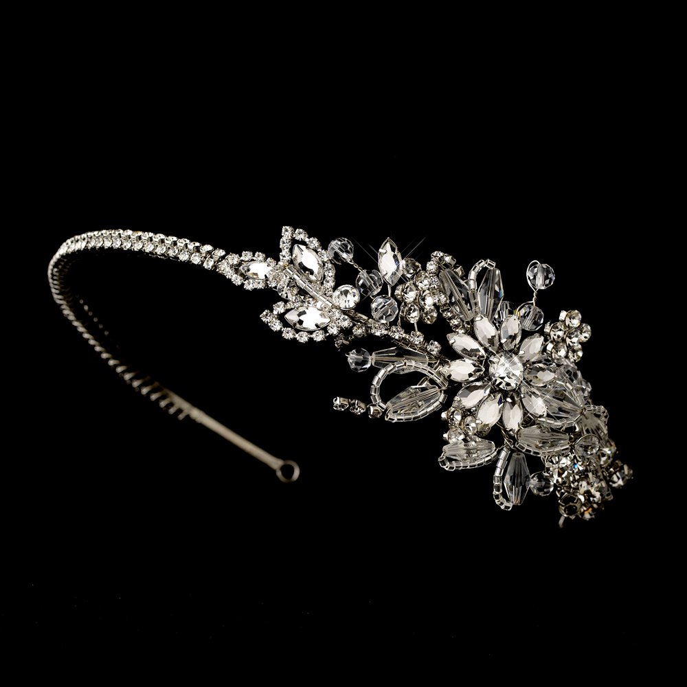 Silver Vintage Floral Swarovski Crystal Headband Tiara