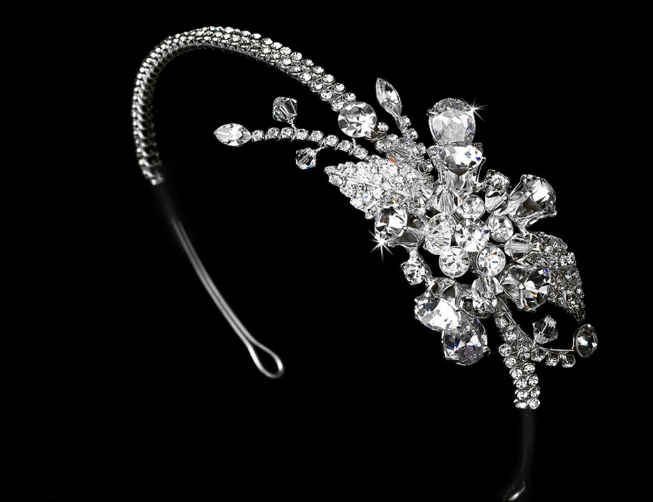 Swarovski Crystal Floral Leaf Side Headband Tiara
