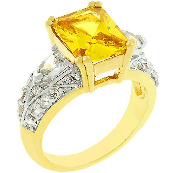 NEW 14k Gold Yellow Cubic Zirconia Princess Cut Ring