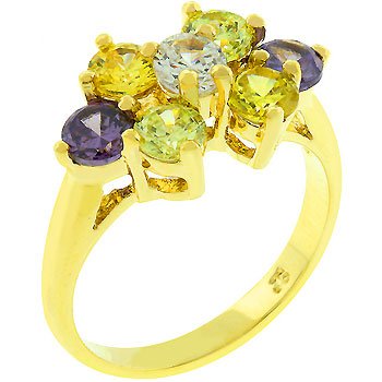 NEW 14K Gold Purple Light Green Champagne CZ Ring