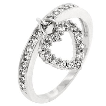 NEW White Gold Silver Heart Charm CZ Ring