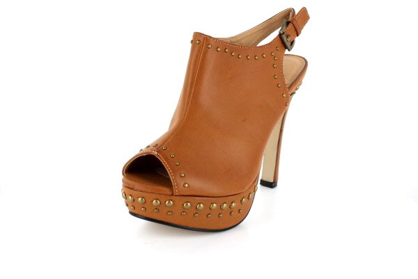 NEW Tan Studded Peep Toe Platform High Heels Shoes