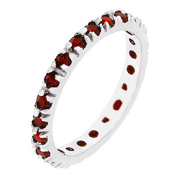 NEW White Gold Silver Ruby Red CZ Eternity Ring