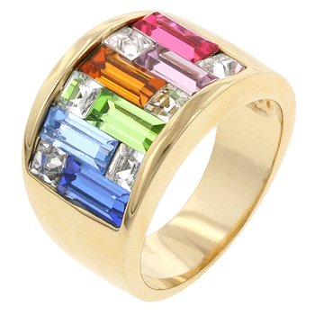 NEW 14k Gold Light Multi-Color Swarovski Crystal Ring