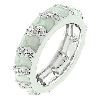 NEW White Gold Silver Grey Enamel CZ Ring