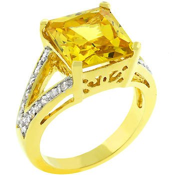 NEW 14k Gold Oversize Yellow Princess Cut CZ Ring