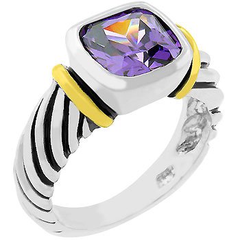NEW Cable Amethyst Cubic Zirconia Silver Ring