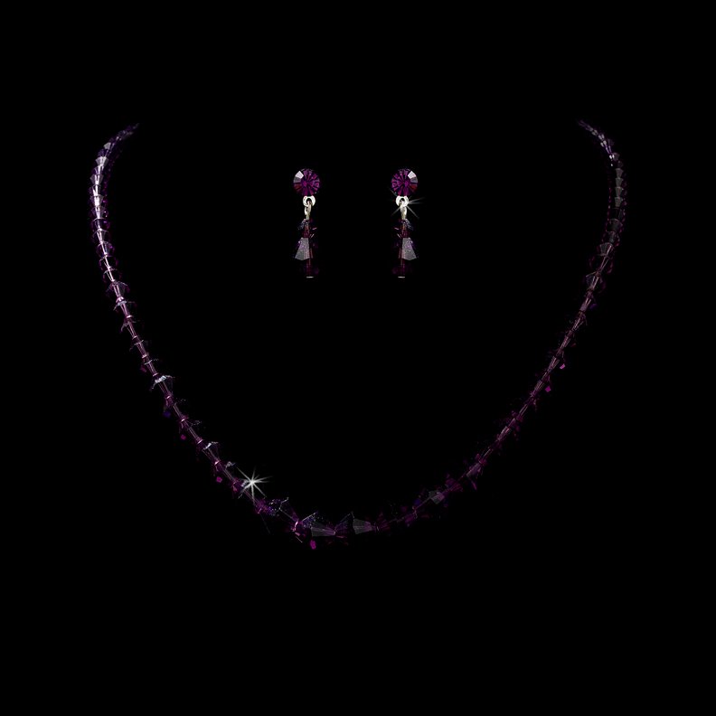 Dark Amethyst Swarovski Crystal Necklace Earring Set