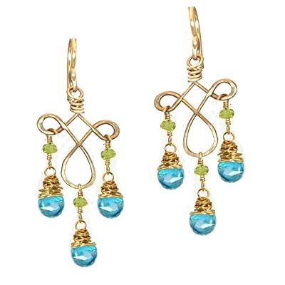 Calico Juno 14k Gold Peridot Apatite Dangle Earrings