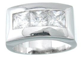 NEW 925 Sterling Silver CZ Platinum Princess Ring