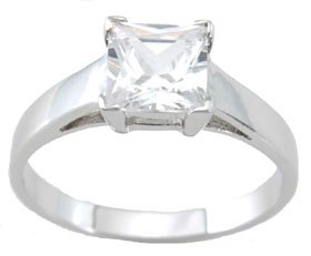 NEW 925 Sterling Silver CZ Princess Solitaire Ring