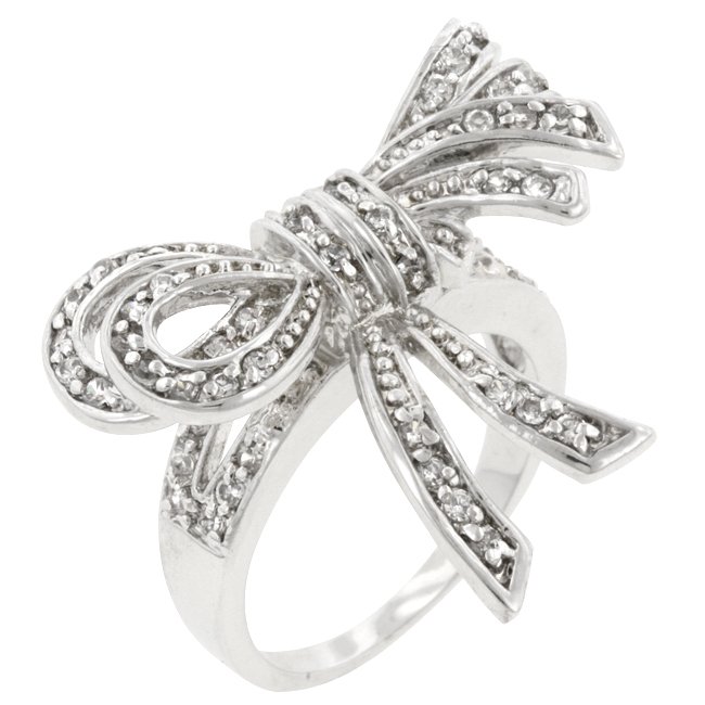 White Gold Rhodium Bonded Bow Inspired Fashion Ring