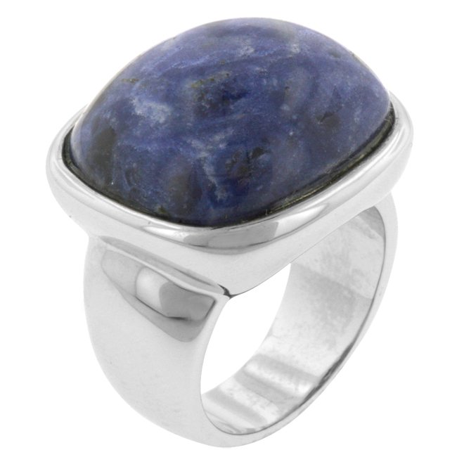 White Gold Rhodium Bonded Sodalite Cabochan Ring