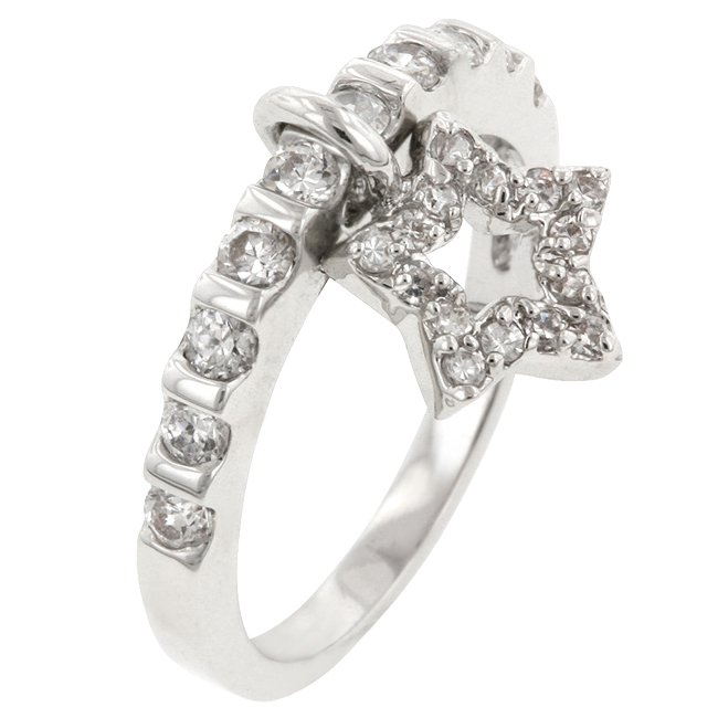 White Gold Rhodium Bonded Anniversary CZ Charm Ring