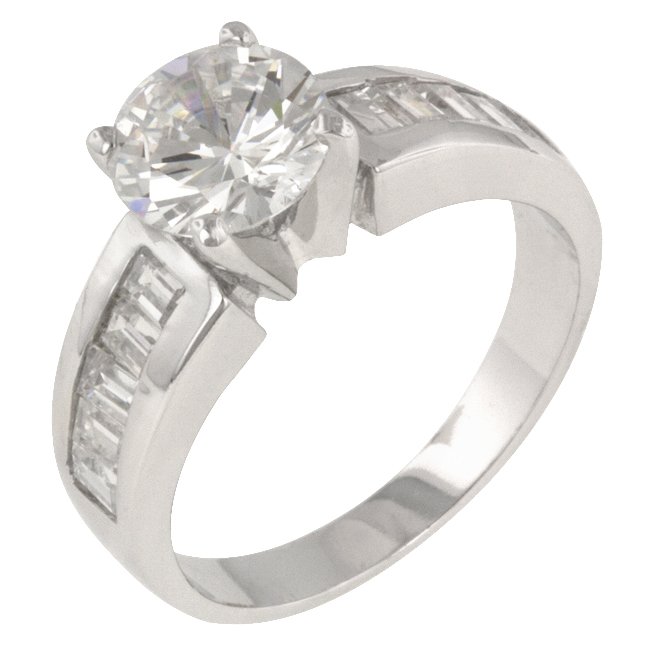 White Gold Rhodium Bonded CZ Engagement Ring