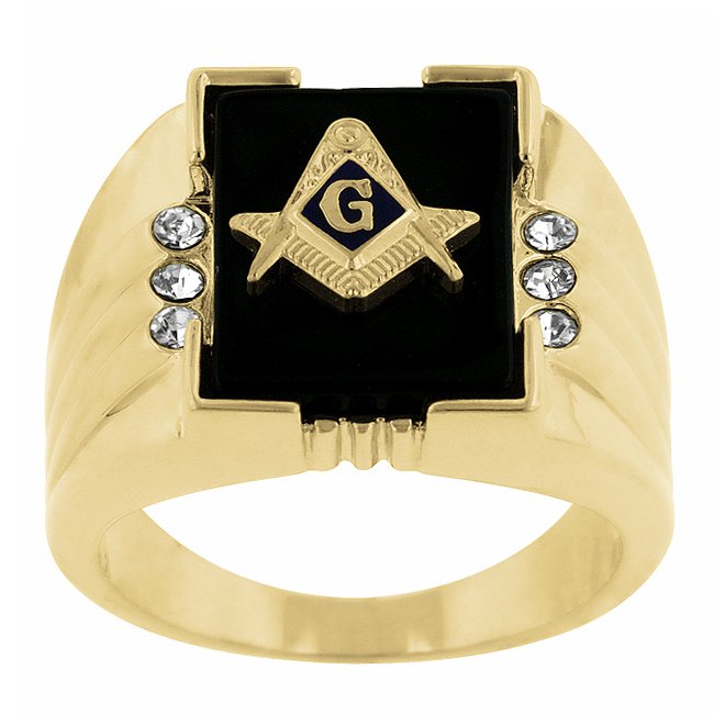 14k Gold Bonded Ring Sapphire Onyx Mens CZ Ring