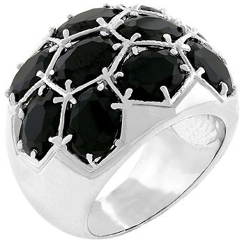 White Gold Rhodium Bonded Jet Black CZ Dome Ring