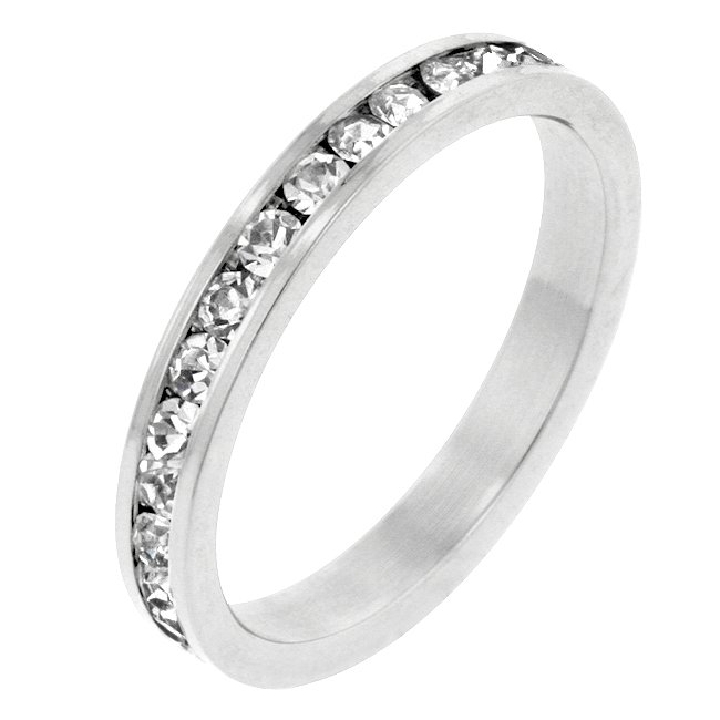 White Gold Rhodium Round Cut Clear CZ Stacker Ring