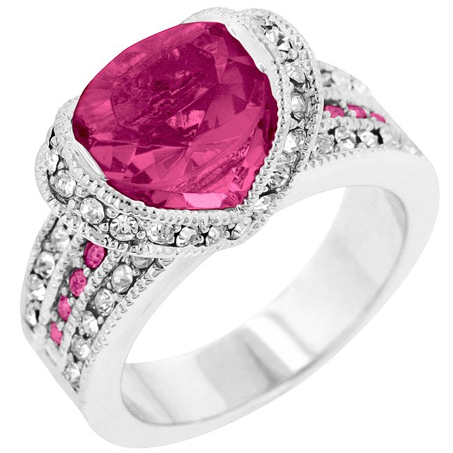 White Gold Rhodium Bonded Princess Keylani Ring