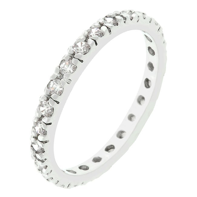 White Gold Rhodium Bonded Clear CZ Eternity Ring