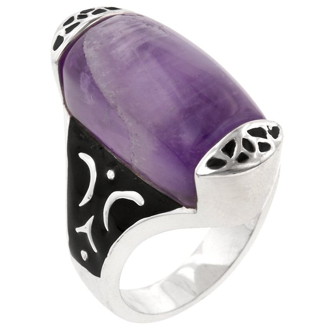 White Gold Rhodium Bonded Oval Cut Amethyst Ring