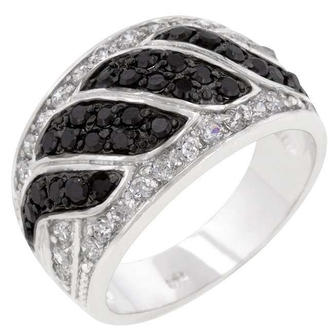 White Gold Rhodium Bonded CZ Round Cut Black Onyx Ring