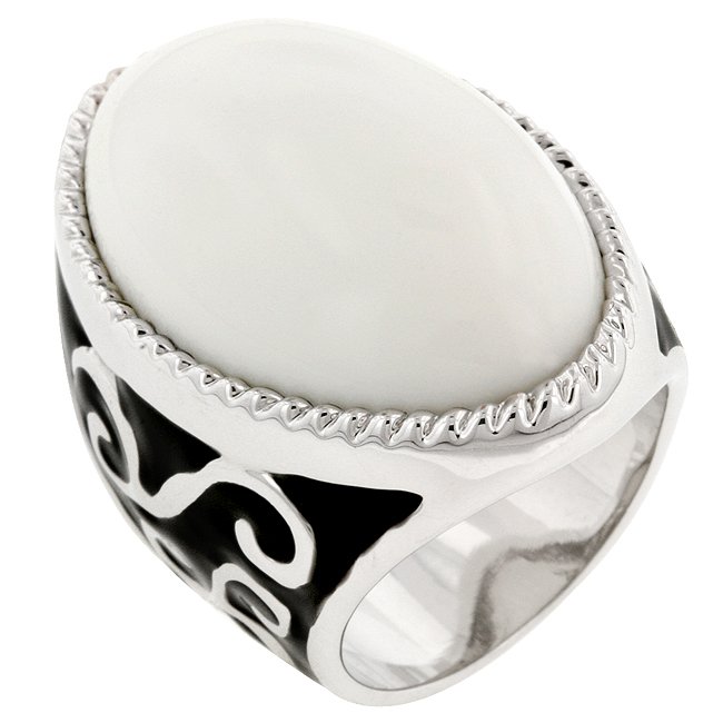 White Gold Rhodium Bonded Oval White Resin Ring