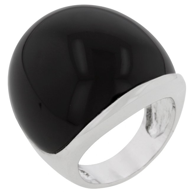 White Gold Rhodium Bonded Black Onyx Cabochan Ring
