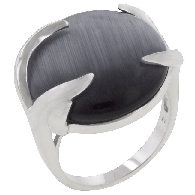 White Gold Rhodium Bonded Gray Eye Cocktail Ring