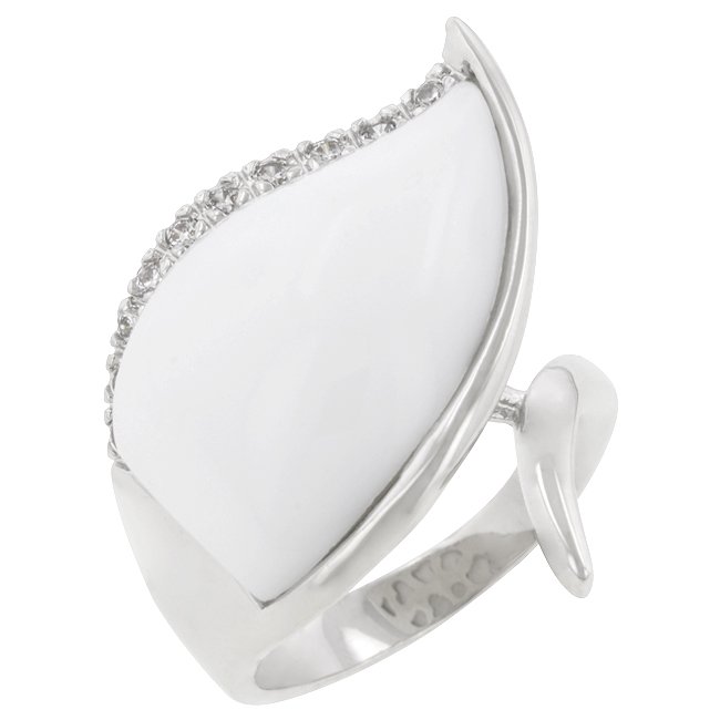 White Gold Rhodium Bonded Cabochan Cut White Resin Ring