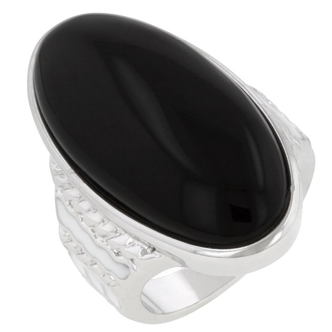 White Gold Rhodium Bonded Black Onyx Ring