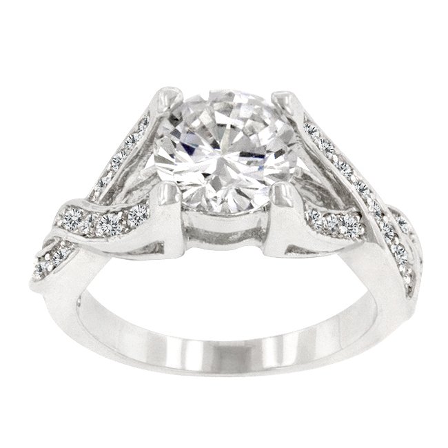 White Gold Rhodium Bonded Clear CZ Engagement Ring
