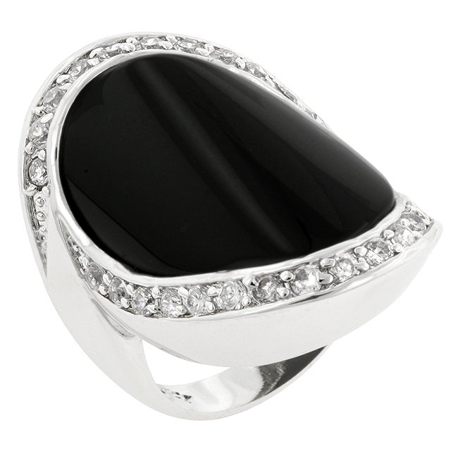 White Gold Rhodium Bonded Onyx Pave CZ Ring