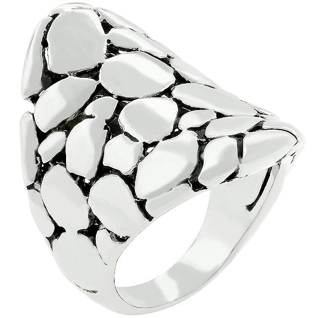 White Gold Rhodium Bonded Cobblestone Ring