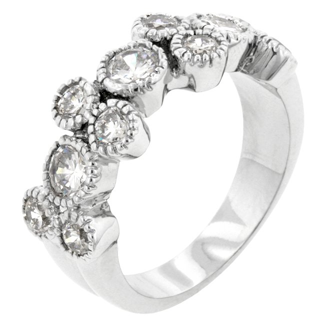 White Gold Rhodium Bonded CZ Anniversary Ring