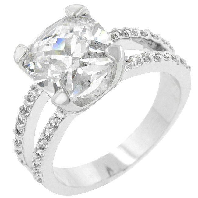 White Gold Rhodium Bonded CZ Cocktail Ring